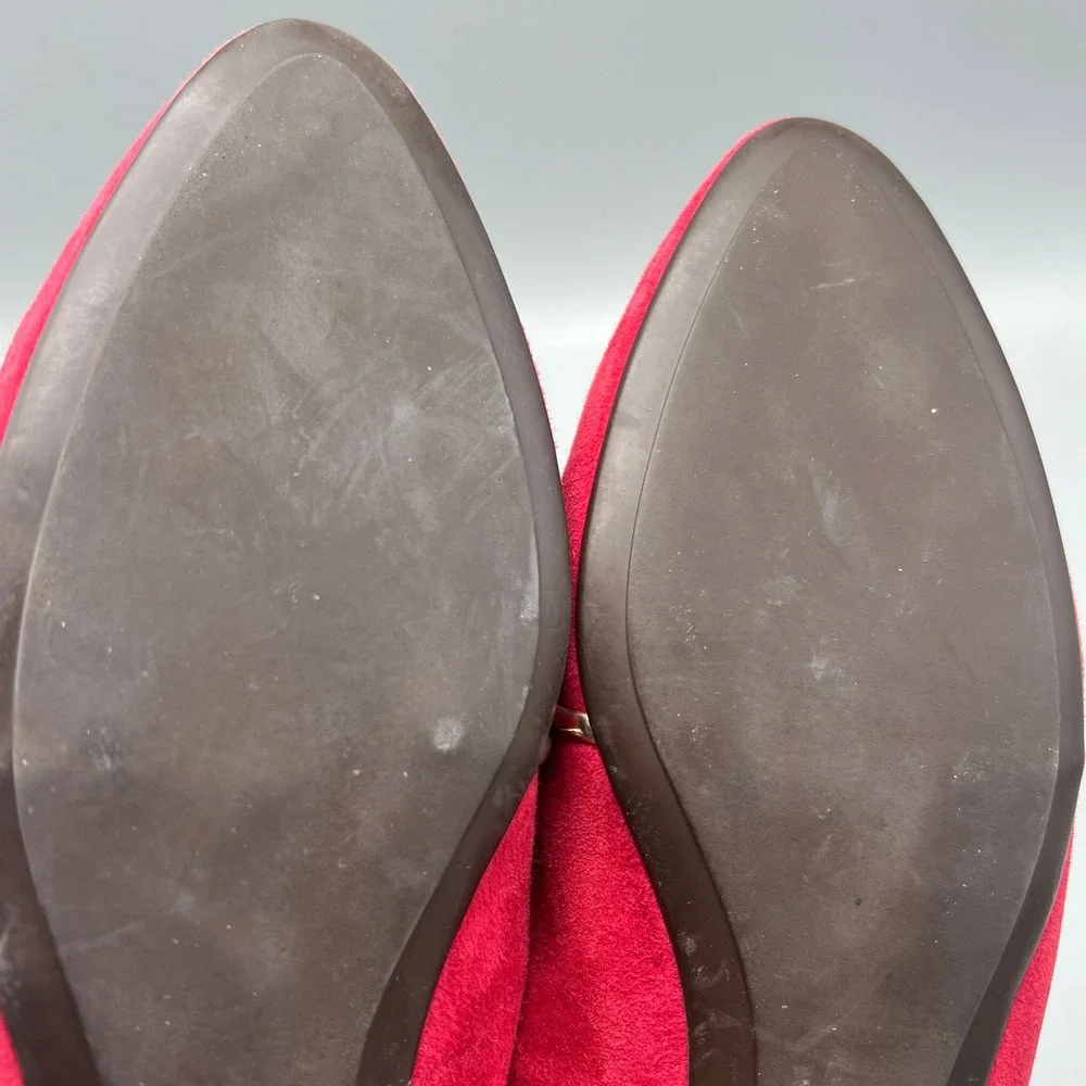 AGL Attilio Giusti Leombruni Red Suede Gold Bar Loafers Flats N542004 40 Italy‎